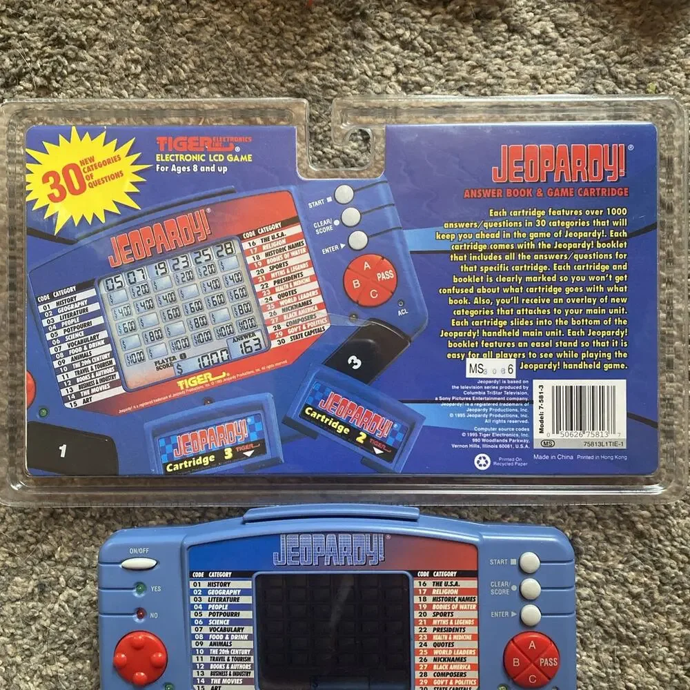 Tiger Vintage Jeopardy Handheld Game with NEW Cartridge and Book